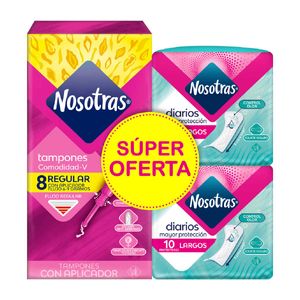 Tampon Nosotras Regular Aplicador X 8 Und Mas Protectores Diarios Largos X 20 Super Oferta