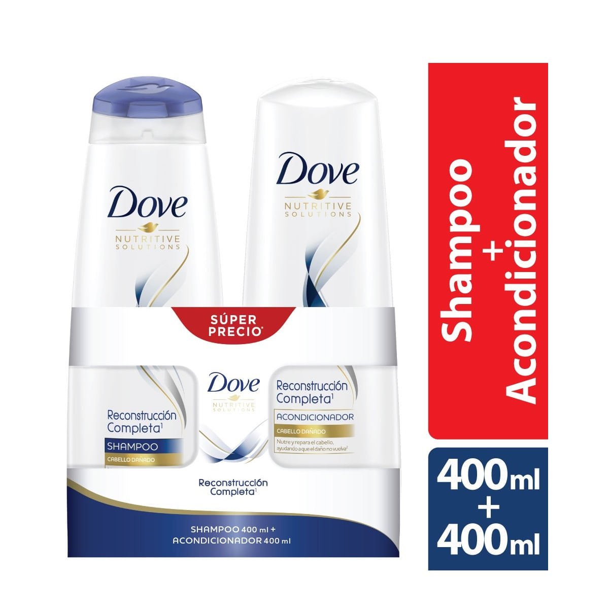 SHAMPOO DOVE RECONSTRUCCION COMPLETA FRASCO X 400 + ACOND P.ESP