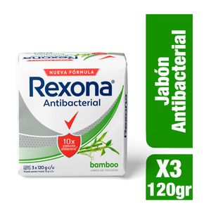 Jabon Barra Rexona Antibacterial Bamboo Y Aloe X 120 Gr X 3 Und