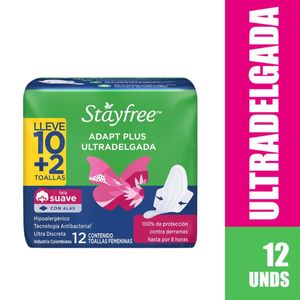 Toallas Stayfree Adapt Plus Ultra Delgada Alas X 12 Und