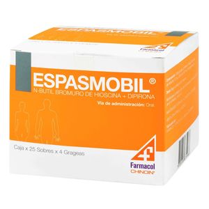 Espasmobil Hioscina/dipirona 10/300 Mg X 25 Sobres X 4 Grageas