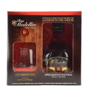 Ron Medellin Extra Anejo 8 Anos  X 750 Ml Gratis Vaso