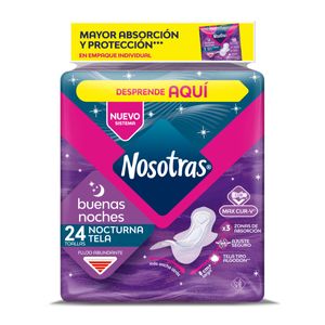 Toallas Nosotras Nocturna Tela Alas X 24 Und