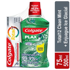Enjuague Bucal Colgate Plax Ice Glacial X 500 Ml + Crema Colgate Total 12 X 75 Ml Super Pack