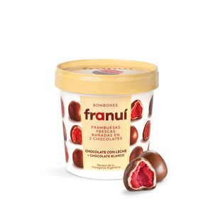 Franui Frambuesas Banadas En 2 Chocolates Con Leche Y Blanco X 150 Gr