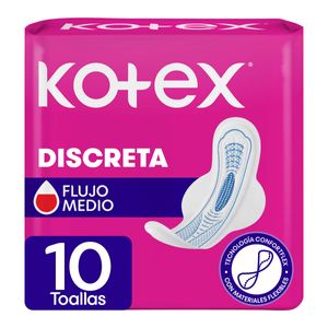 Toalla Kotex Discreta Flujo Medio Alas X 10 Und