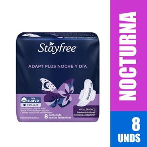 Toallas Stayfree Alas Nocturna Natural Paquete X 8 Und