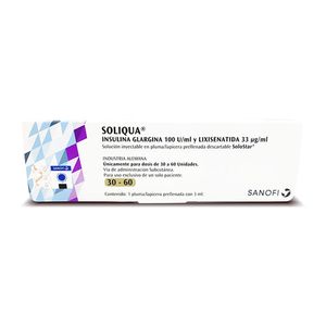 Soliqua Insulina Glargina 100 U/ml/lixisenatida 33 Ug/ml X 1 Pluma X 3 Ml