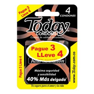 Condones Today Real Sensation Blister Pague 3 Lleve 4 Und