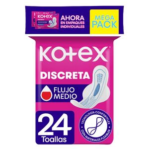 Toalla Kotex Discreta Flujo Medio Alas X 24 Und