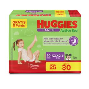 Panal Huggies Active Sec Pants Talla Xxxg/6 Pague 25 Lleve 30 Und