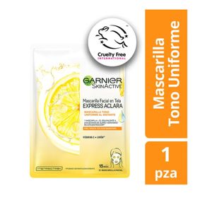 Mascarilla Facial En Tela Garnier Tono Uniforme Express Aclara Vitamina C X 28 Gr