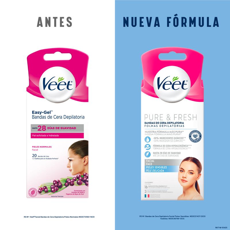 Facial Cera Para Depilar Hipoalergenica Veet Pure Y Fresh Bandas