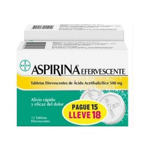 Aspirina Efervescente Acido Acetilsalicilico 500 Mg Pague 15 Lleve 18 Tabl