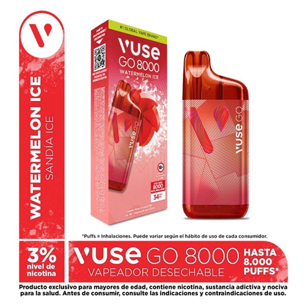 Vapeador Vuse Go Watermelon Ice 3% X 8000 Puffs