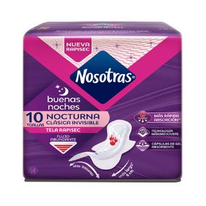 Toallas Nosotras Nocturna Clasica Invisible Alas X 10 Und