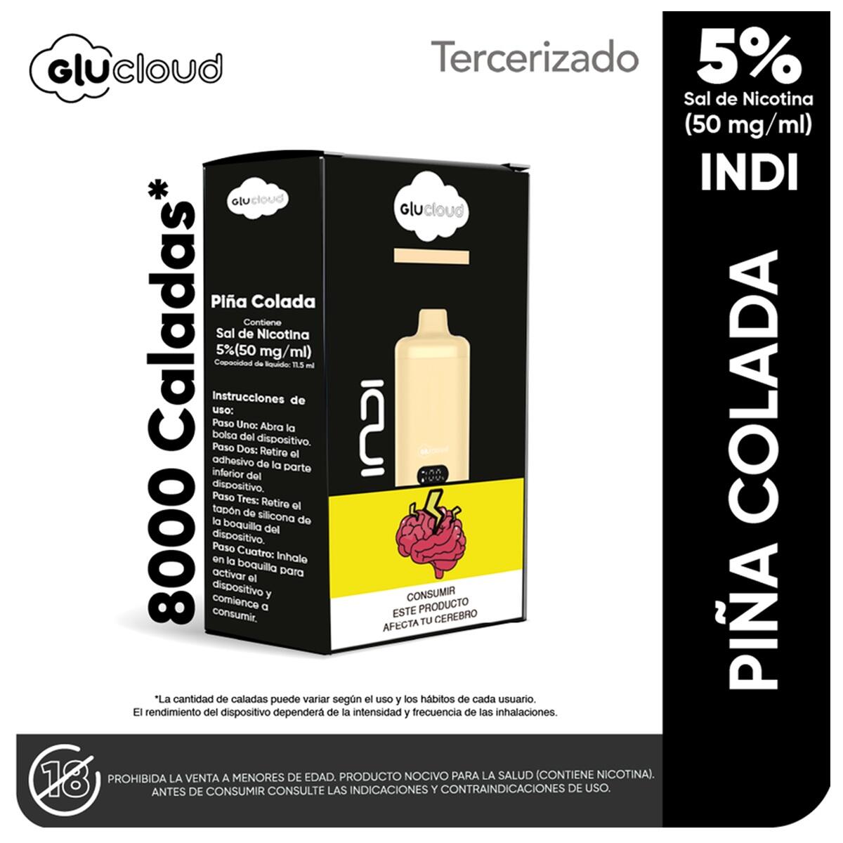 Vapeador Glucloud Pina Colada Indi 5% X 8000 Puffs - TuDrogueríaVirtual.com